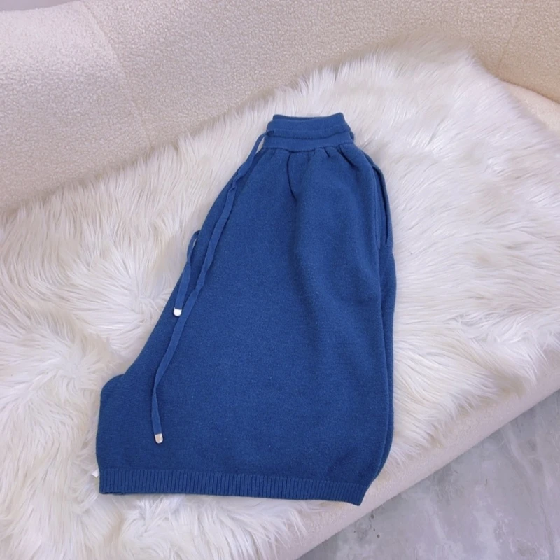 羊范夏季新款松紧腰抽绳纯色短裤女百搭显瘦慵懒风精纺羊毛休闲裤