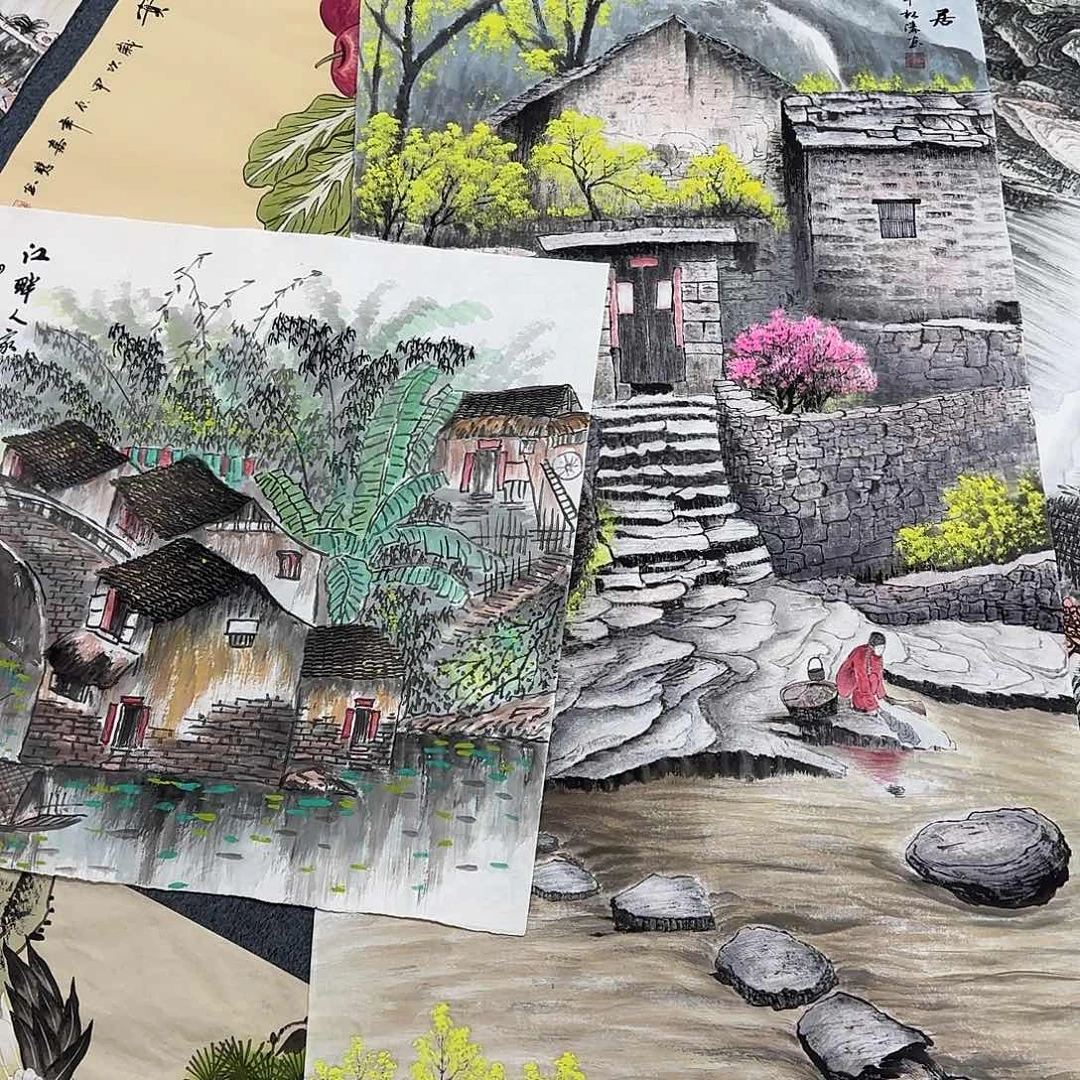 国画白*尺寸70X138手绘作品