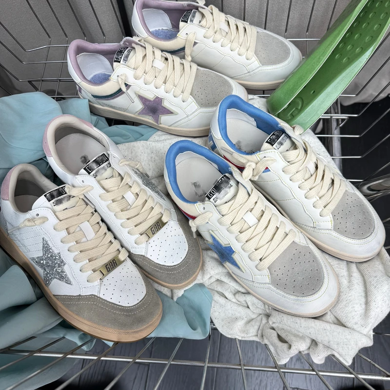 星星小脏脏鞋女2025春款真皮厚底复古做旧小白鞋软底休闲s50-735