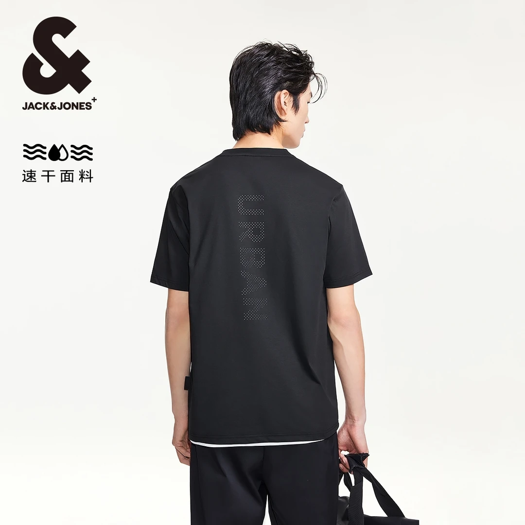 【速干】杰克琼斯春季新款时尚百搭简约流行简约宽松圆领短袖t恤男