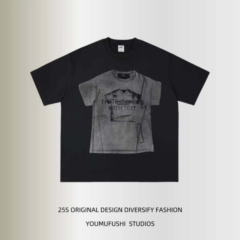 美式夏季复古圆领宽松ins潮流印花T恤街头嘻哈情侣宽松休闲上衣