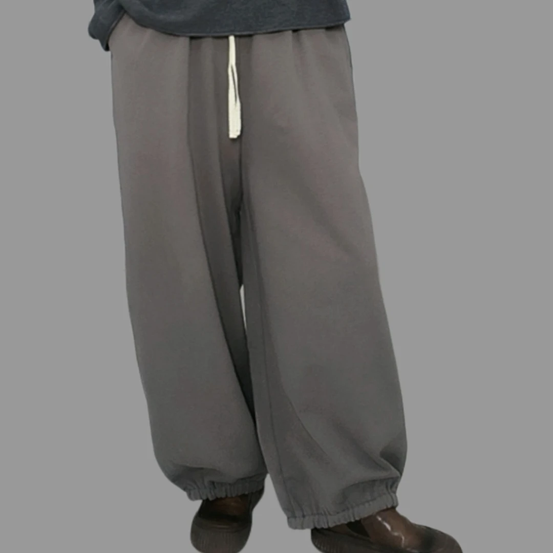 秋冬宽松文艺复古松弛休闲裤松紧腰柔软厚实针织灯笼裤