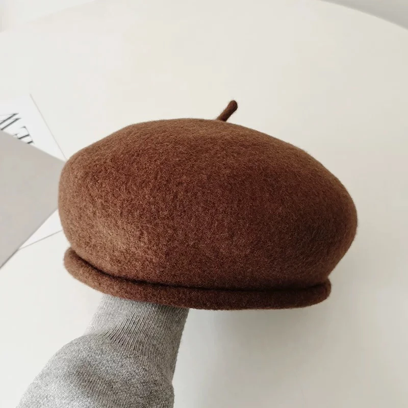 韩版微卷边秋冬羊毛贝雷帽1271