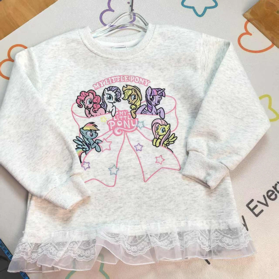 【156】25年新款小马宝圆领重工刺绣卫衣蕾丝边女童女宝时尚长袖