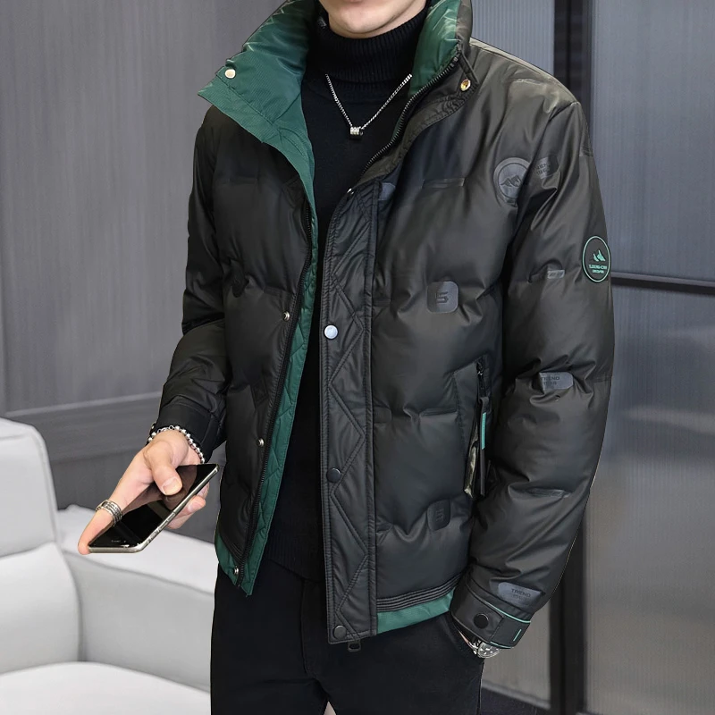 羽绒服男士2025冬季新款立领加厚保暖青少年休闲防风男装拼色外套