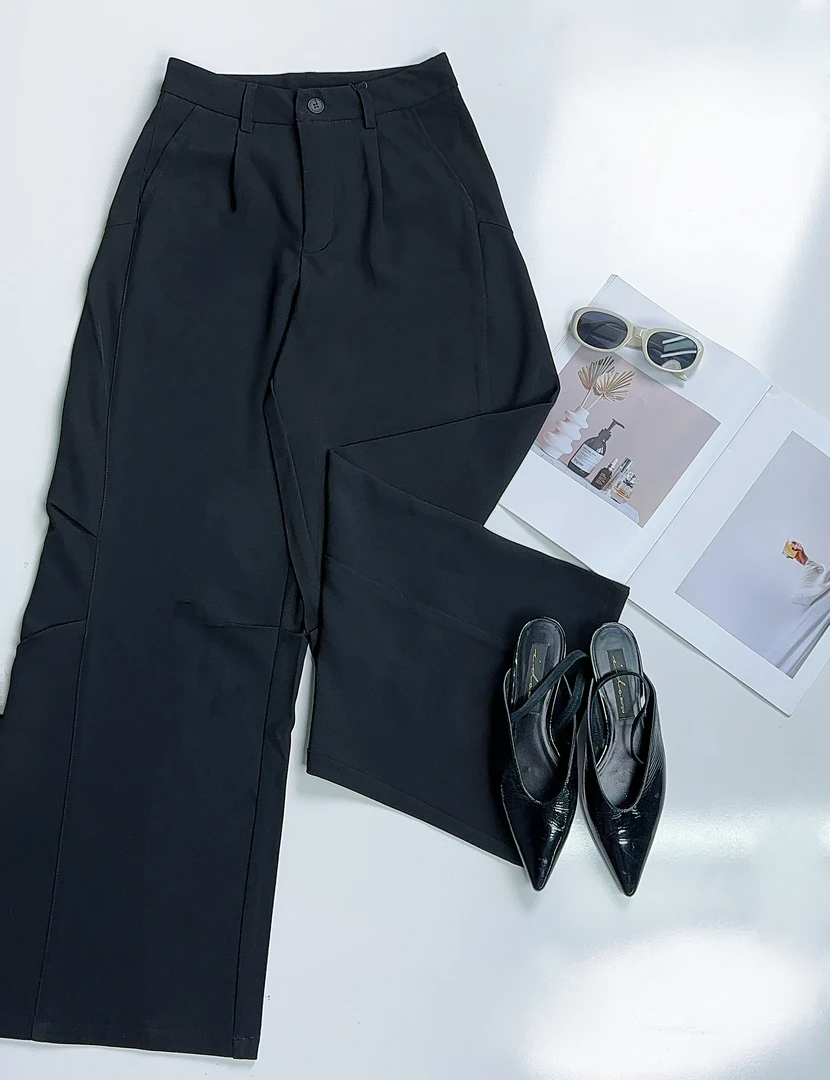 7002#褶皱弯刀西裤春季新款美式复古宽松直筒裤阔腿裤休闲长裤