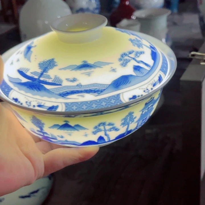 青花玲珑盖碗梧桐用****3