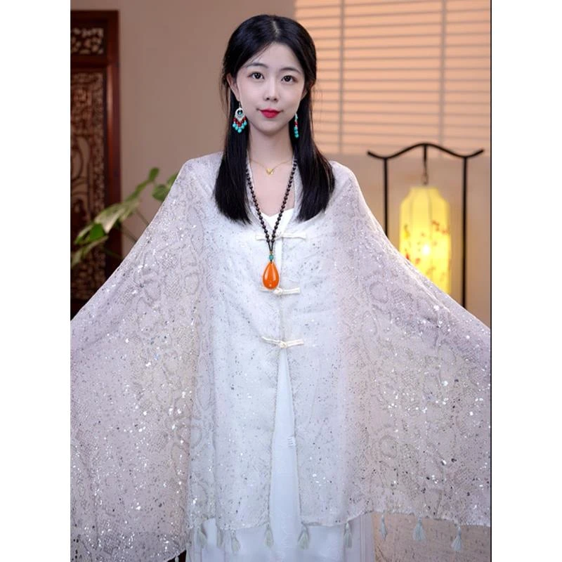 （梦萱）旅游度假拍照穿搭围巾防晒包头纱巾高端披肩女外搭