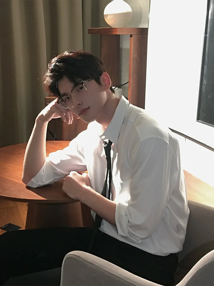 禁欲系白色衬衫男商务绅士男装内搭dk制服高级感短长袖冰丝衬衣