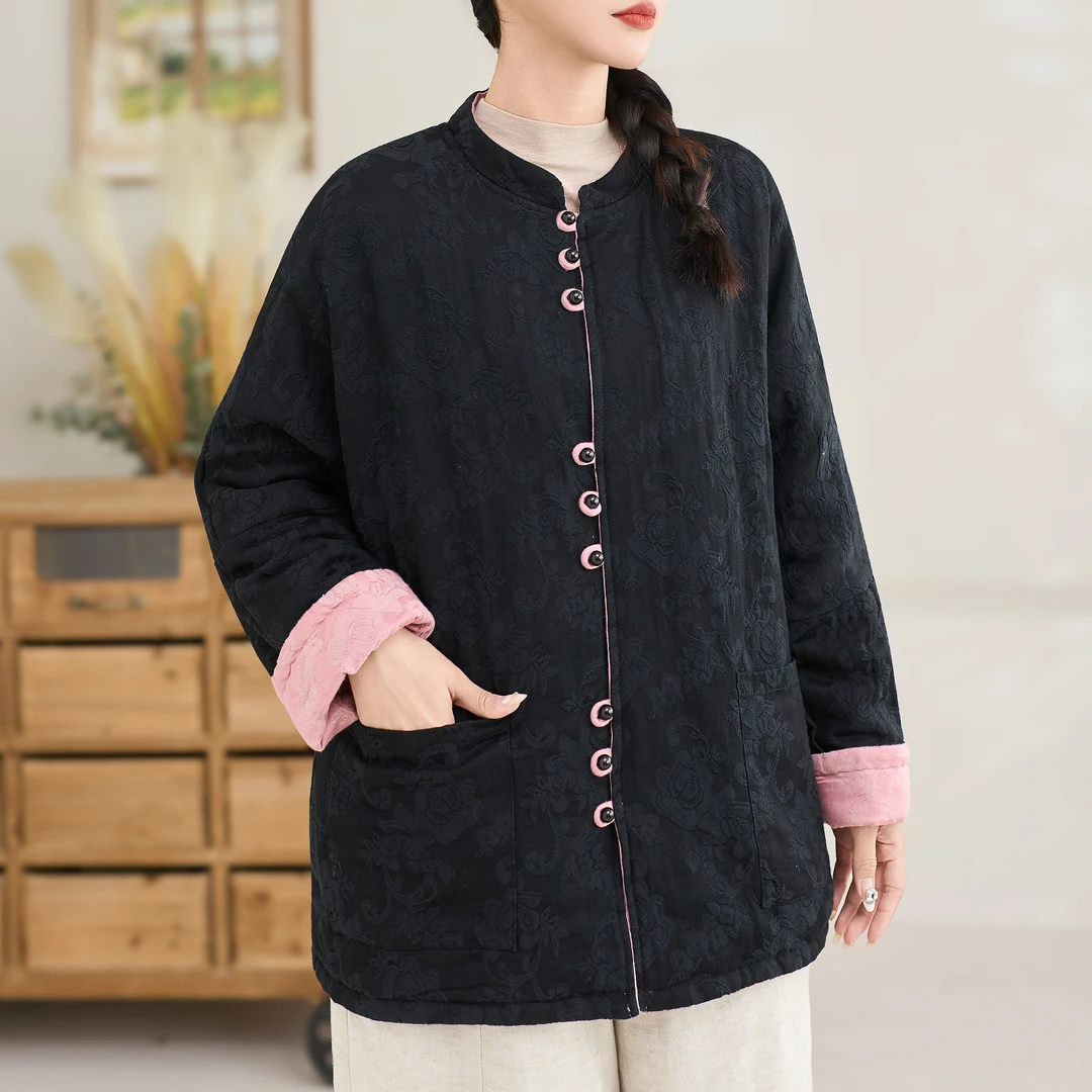 《东方静好》新中式百搭休闲复古麻棉  棉服冬新款双面双穿外套