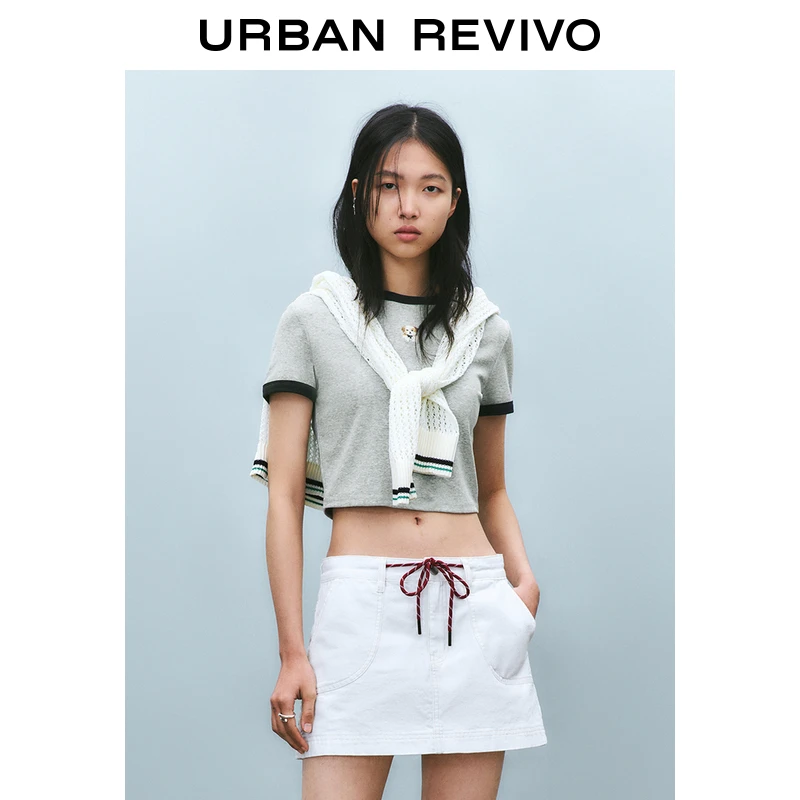 UR2025秋季新款女装时尚修身短款猫咪刺绣短袖T恤UYY450078