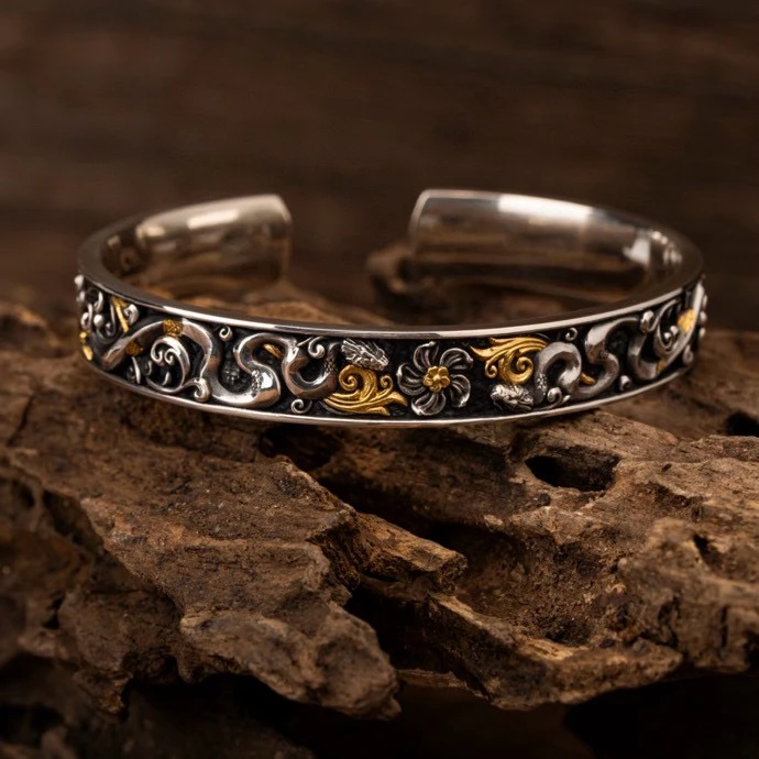 925银手镯 【孙小禹银饰】 纯银唐草纹 手镯 国风设计 做工精细