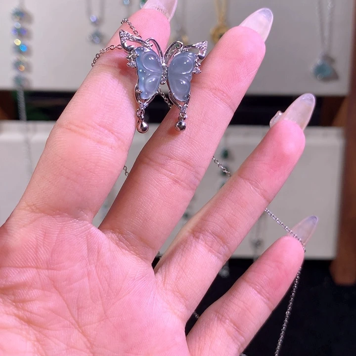 翡翠银S925镶嵌颈饰433蓝