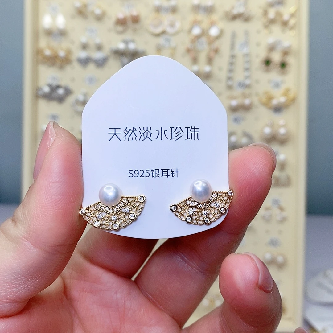 淡水珍珠耳饰银S925镶嵌