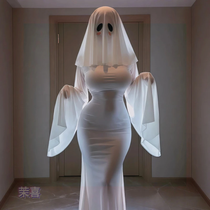 cos服万圣节杏子夫人同款可爱鬼cosplay服装连衣裙白色成人夏季女