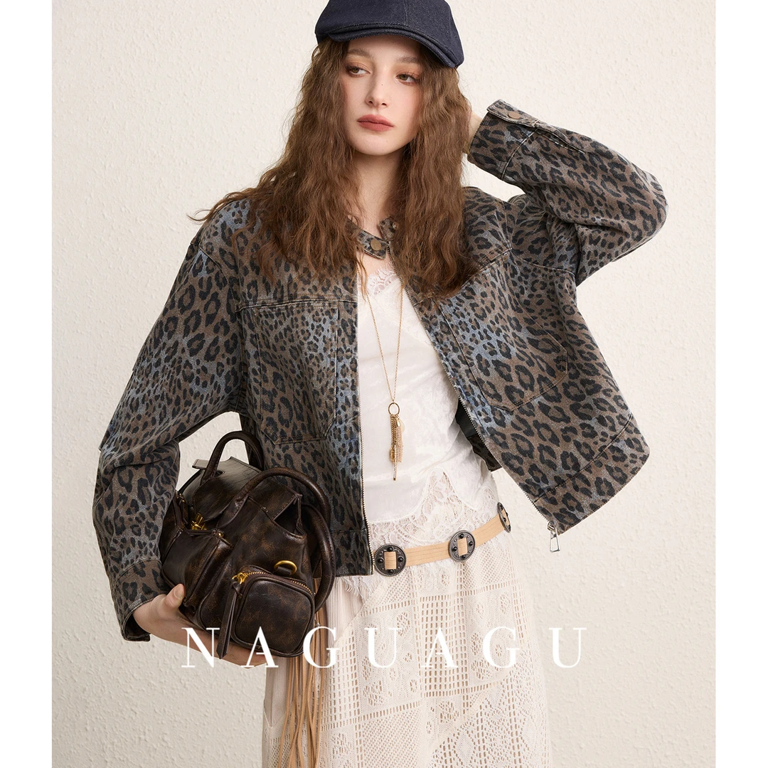 【千禧豹纹外套】舒适棉混纺 复古时髦博主感短款外套宽松春新款
