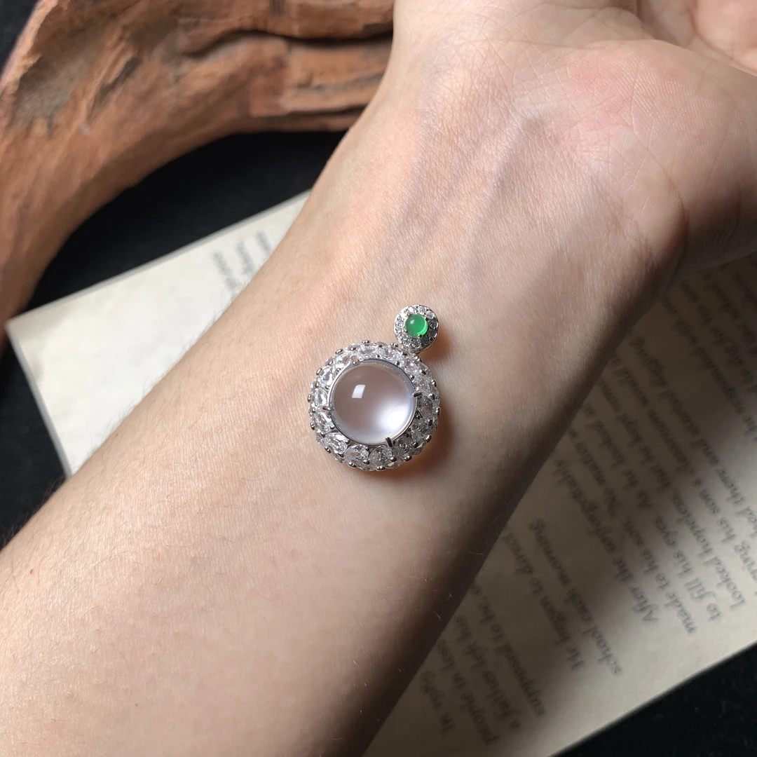 高品质俄料玻璃种天然石英质玉 小蛋面吊坠925银精致小众珠宝时尚