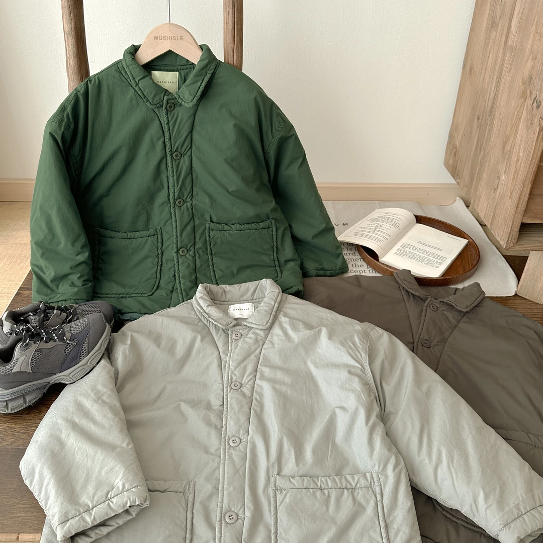 阿又冬季男童小男孩纯色加棉加厚翻领儿童宽松外套83253D