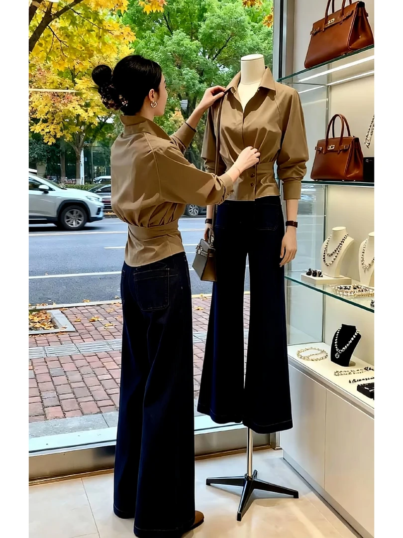 法式轻熟小众不撞款上衣今年流行漂亮气质通勤高级感卡其色衬衫秋