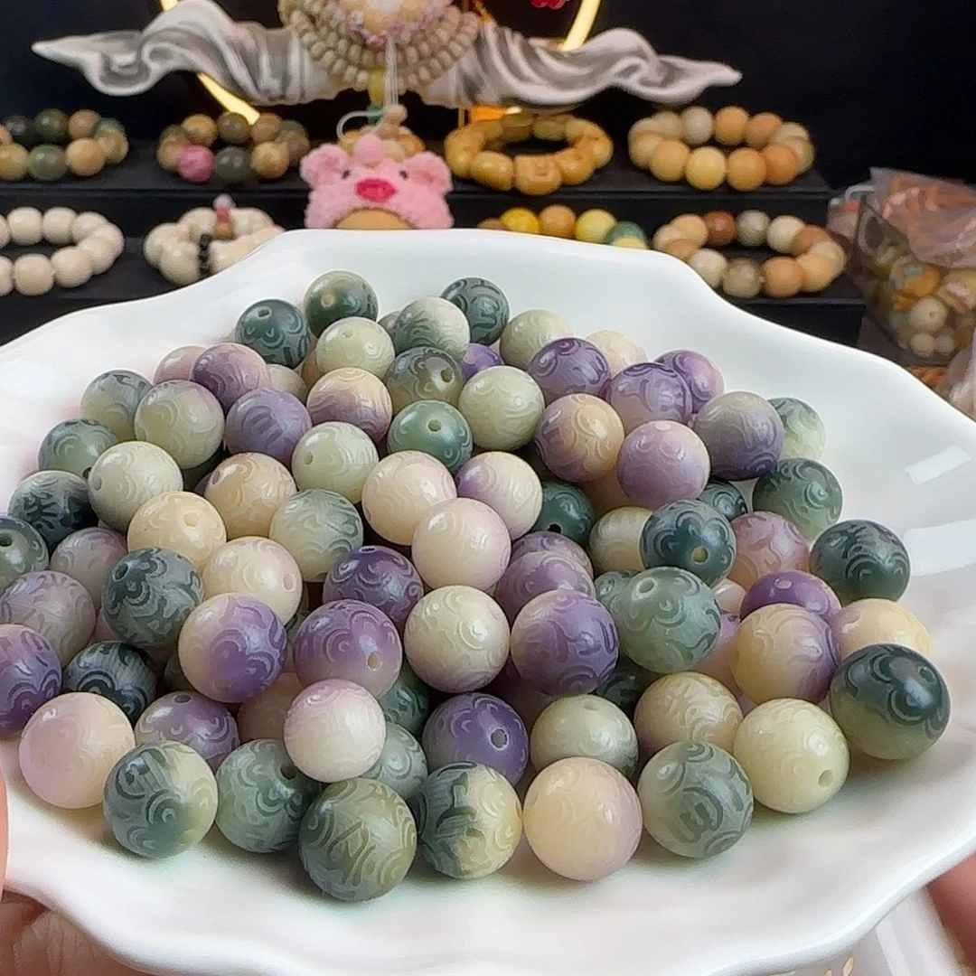 菩提根/象牙果吊坠卡12紫绿飘花箴言500颗