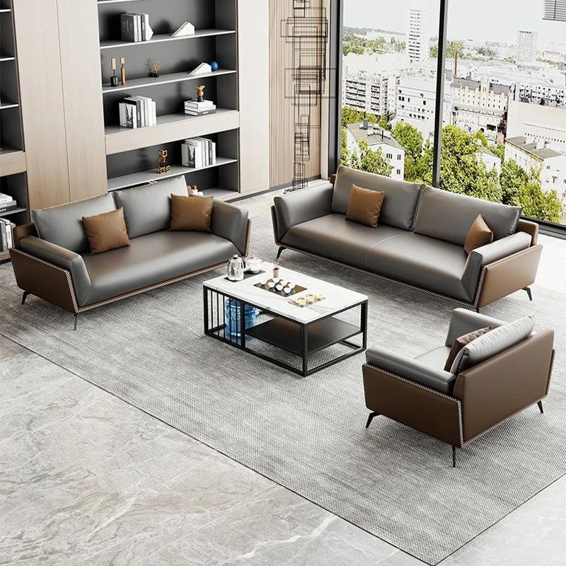 办公室沙发优质休闲现代会客沙发牛皮大方商务办公沙发接待沙发