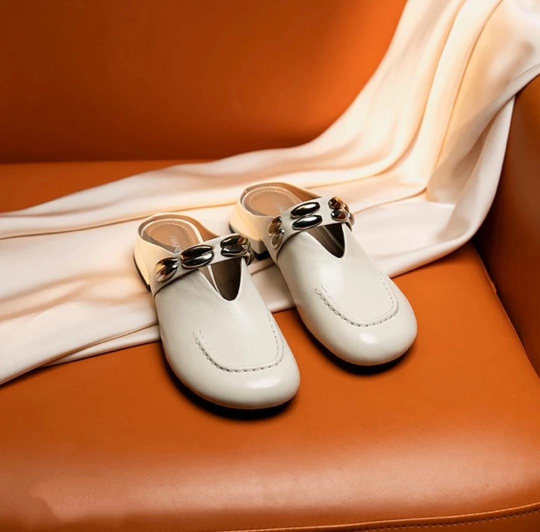 【牛皮仙】跟高2.5cm/鞋码33-40/夏季新款真皮半包拖鞋外穿百搭拖鞋