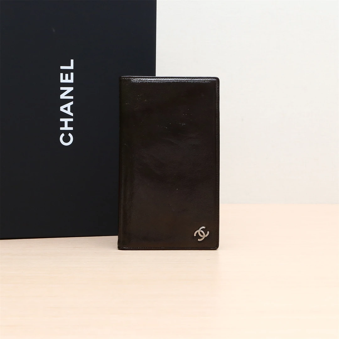 95新 Chanel/香奈儿 双C LOGO 对折 长款钱包 棕色银扣P224621369