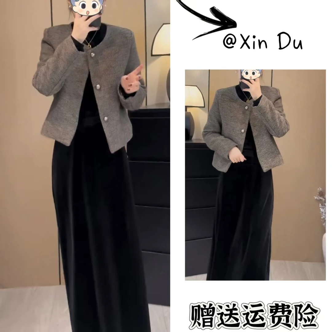 2025秋季新款时尚显瘦气质女士网红洋气两件套百搭款D23406