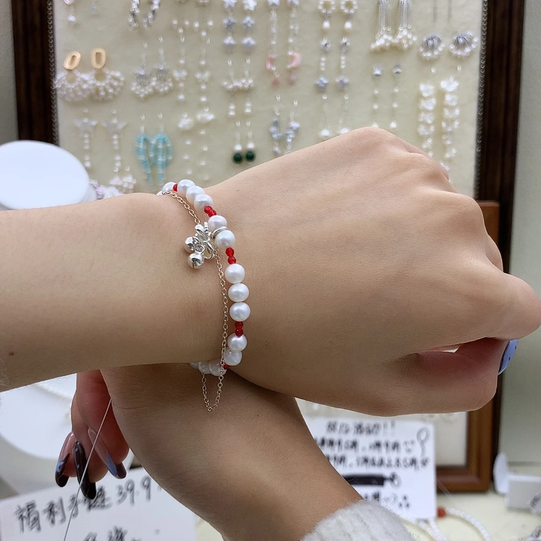 银S925镶嵌耳饰淡水珍珠