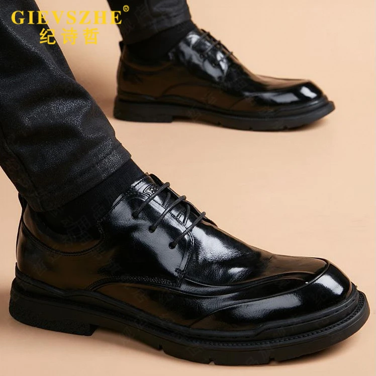 纪诗哲休闲皮鞋男士英伦风高档轻奢正装鞋头层牛皮商务百搭男鞋