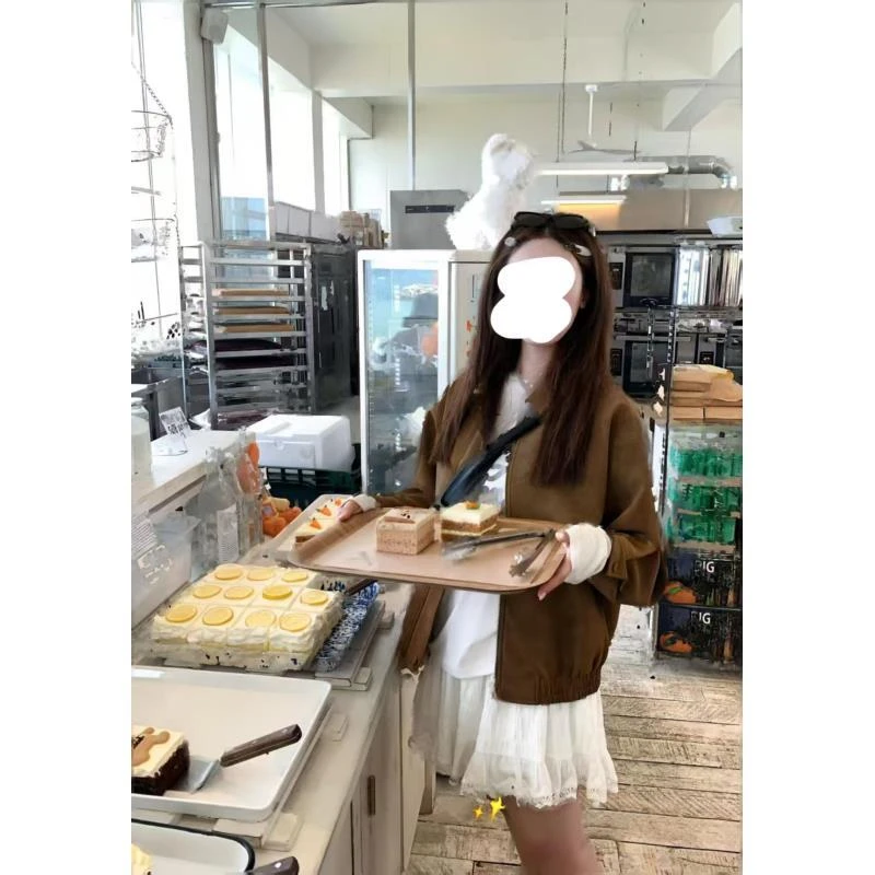 复古美式宽松鹿皮绒翻领外套女秋季休闲百搭显瘦夹克上衣女7008#