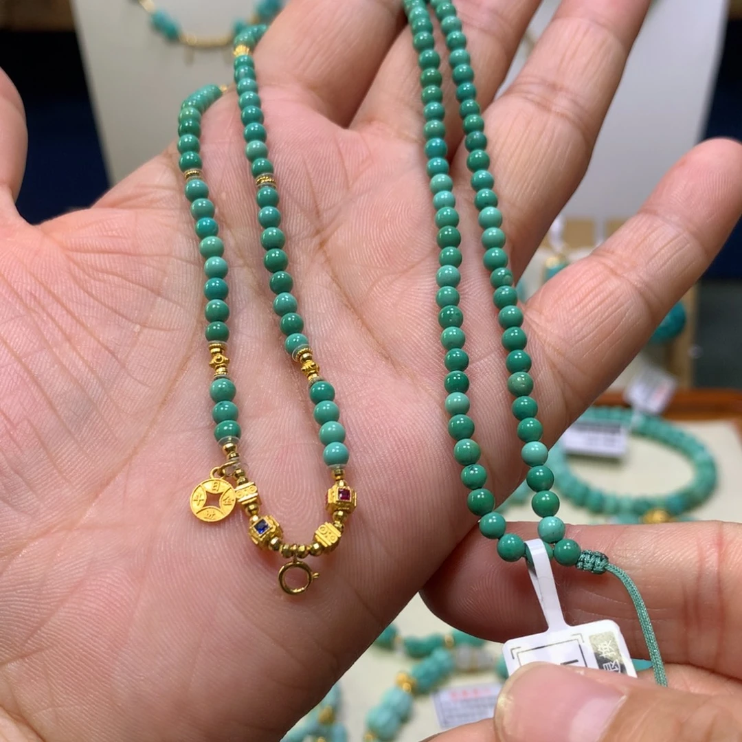 绿松石18K金镶嵌万能链3.5mm