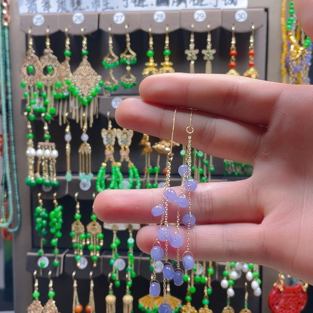 翡翠耳饰合金翡翠