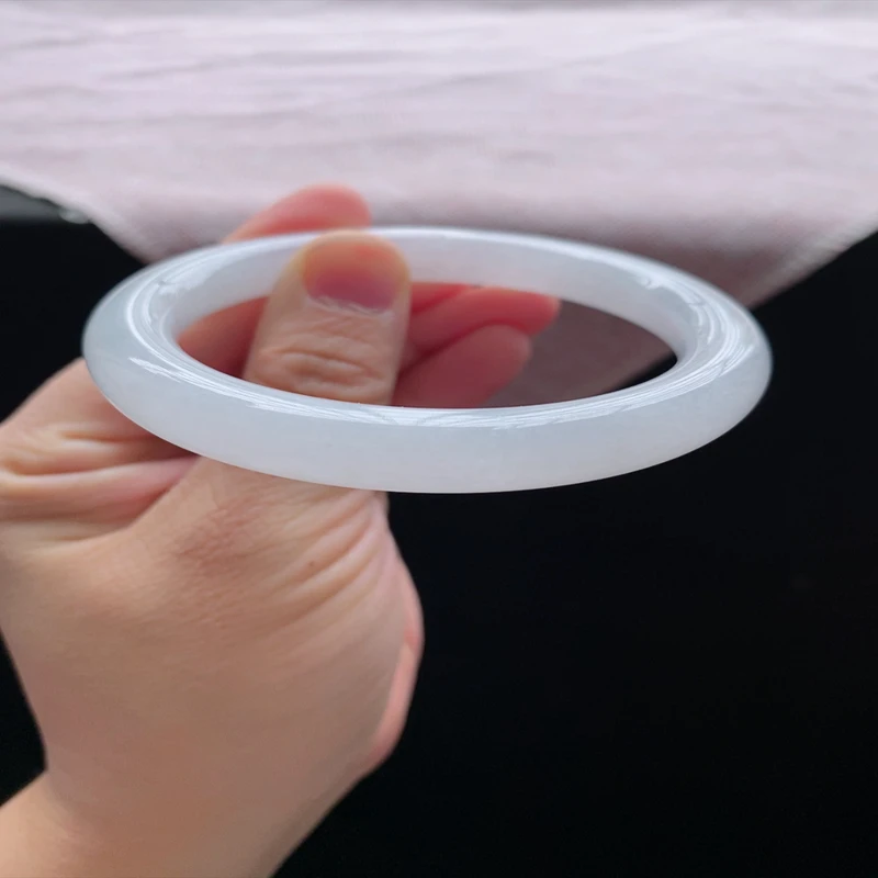 56圈口25064冰糯种水润白月光翡翠镯子圆条玉手环天然A货a10