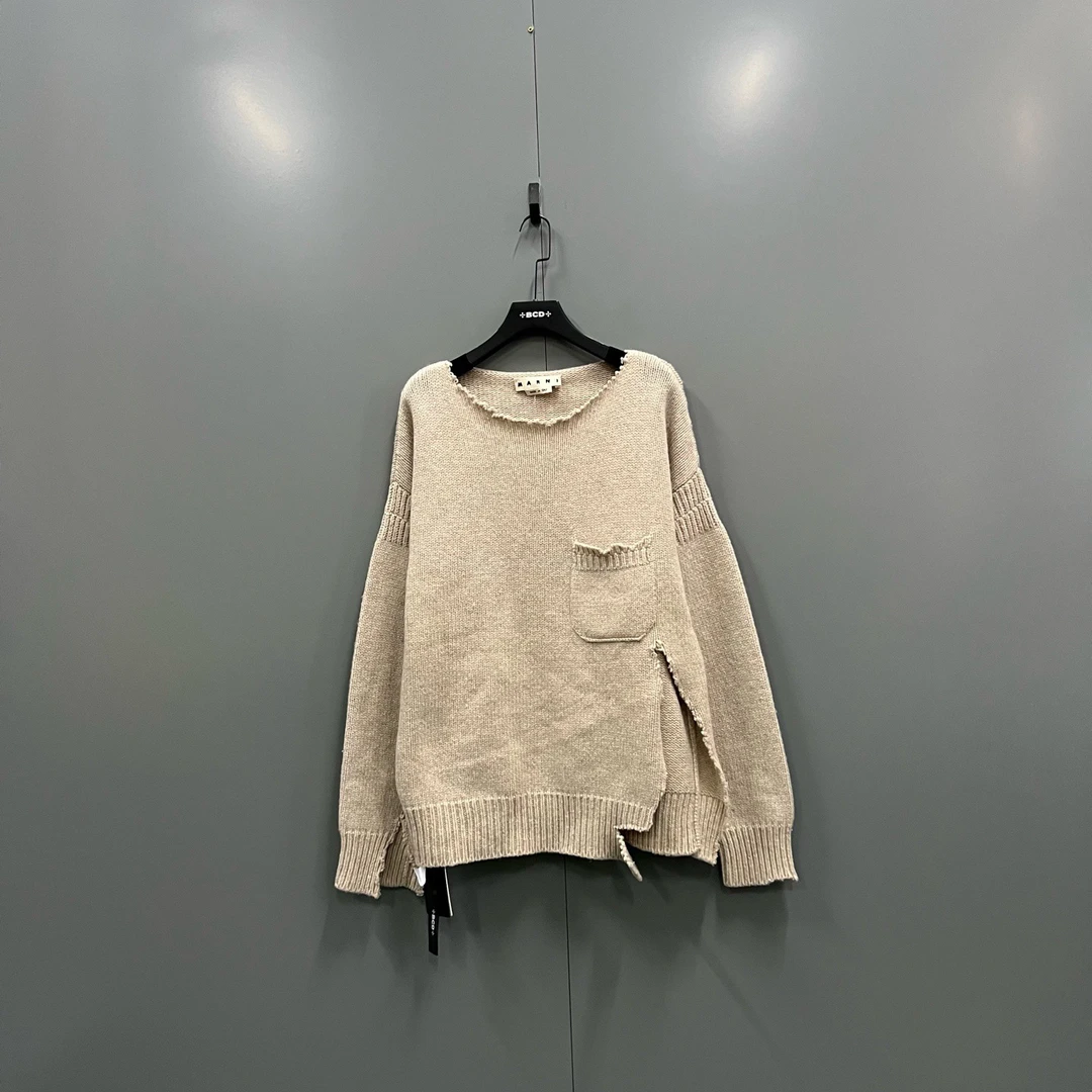99新 MARNI (ll) MARNI 米色破坏圆领针织衫 52码/017582