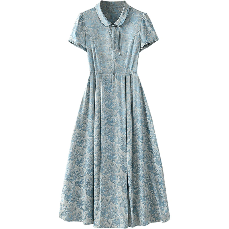 丝柏舍2025夏季新款女装短袖翻领中长连衣裙S42R1610L