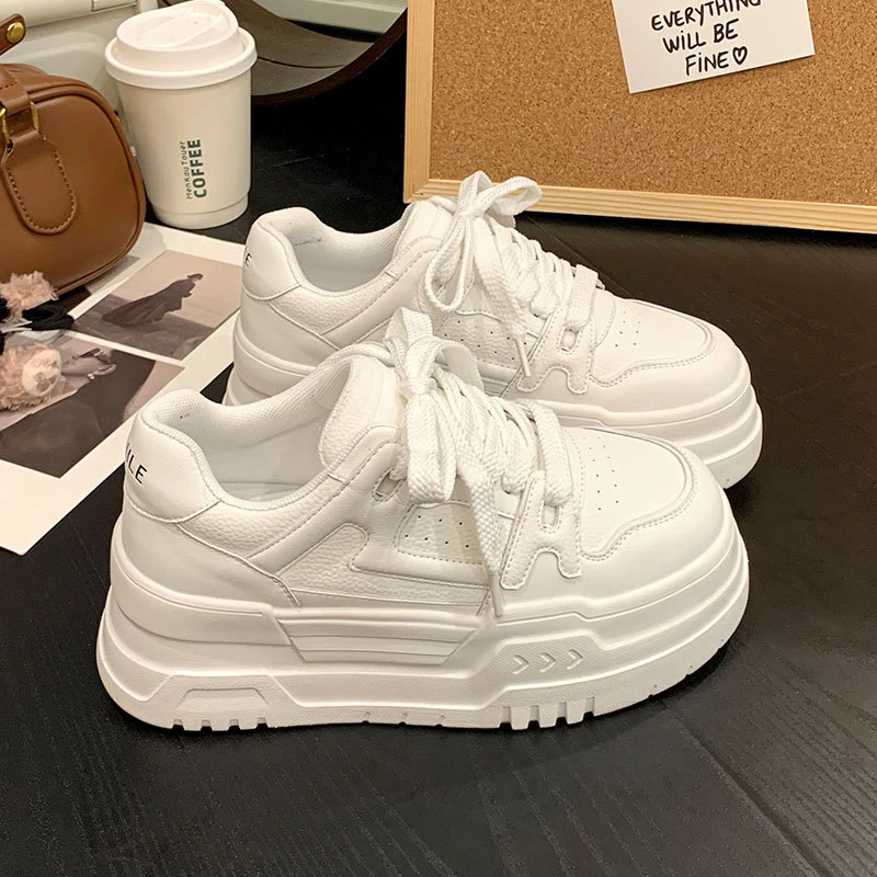 增高6.5CM真皮厚底小白鞋女2025春季新款百搭板鞋防滑休闲运动鞋