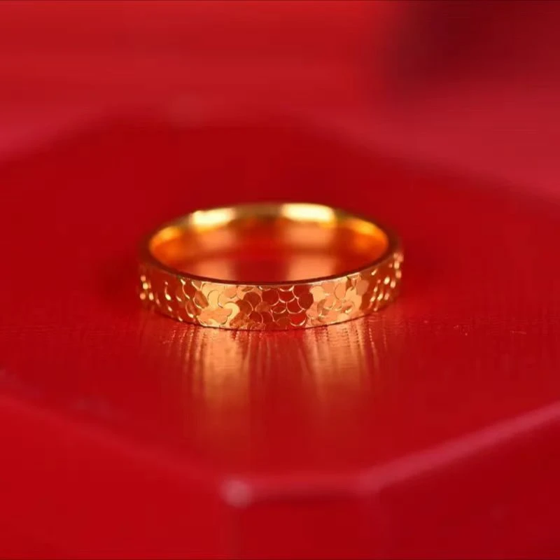 碎碎冰戒指女金包银古法素圈指环男女士情侣款A057