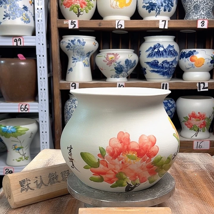 陶钱袋子牡丹陶瓷