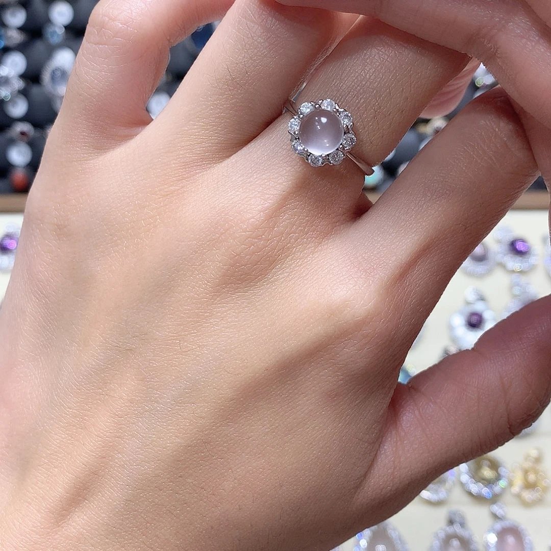 芙蓉石银S925镶嵌戒指