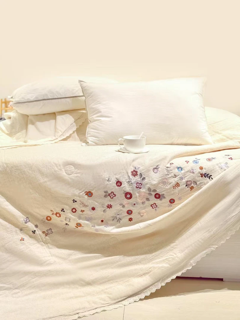 【夏被-单人花汐织光】150*200高端定制轻奢棉麻夏被透气亲肤舒适