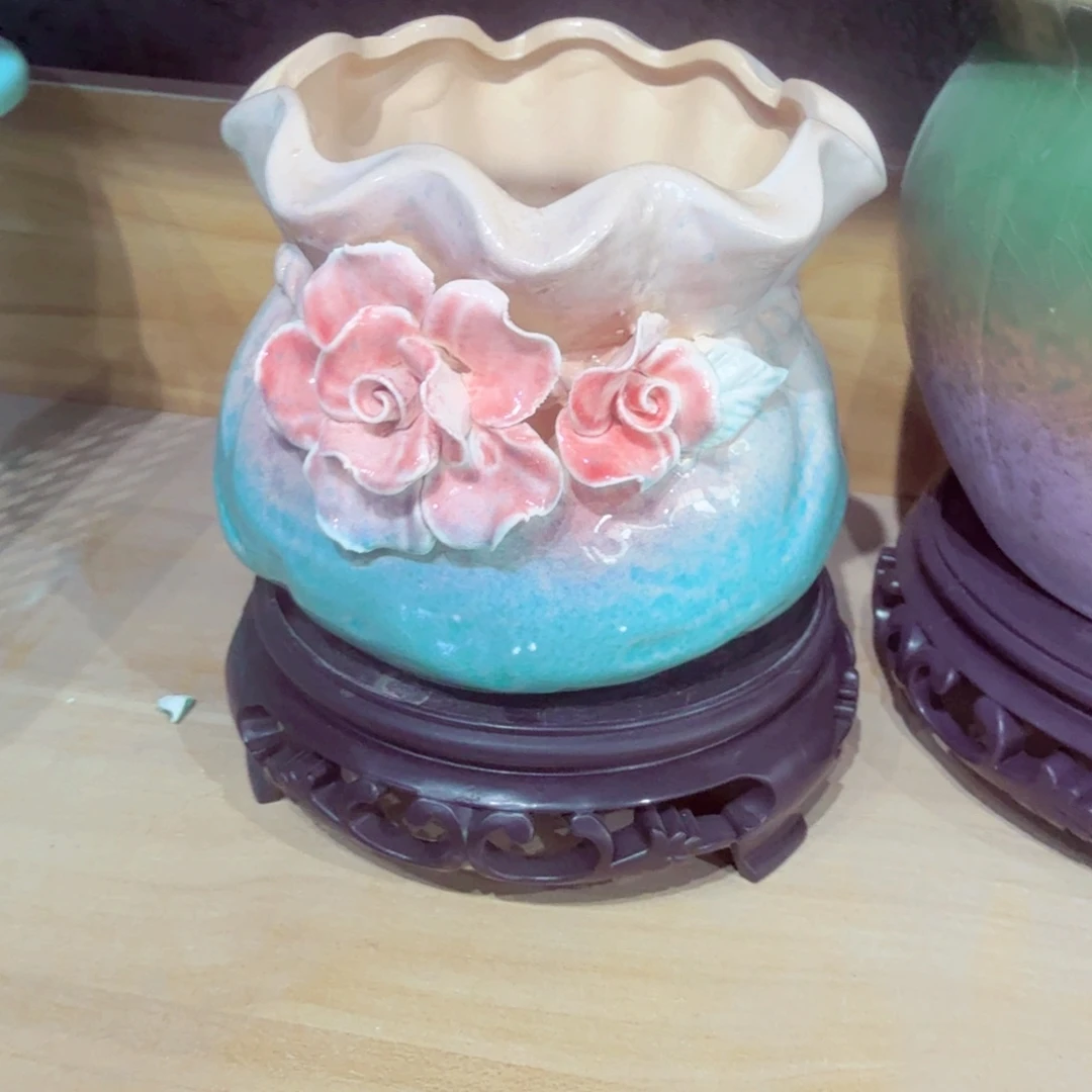 紫砂花盆粗陶绿醋