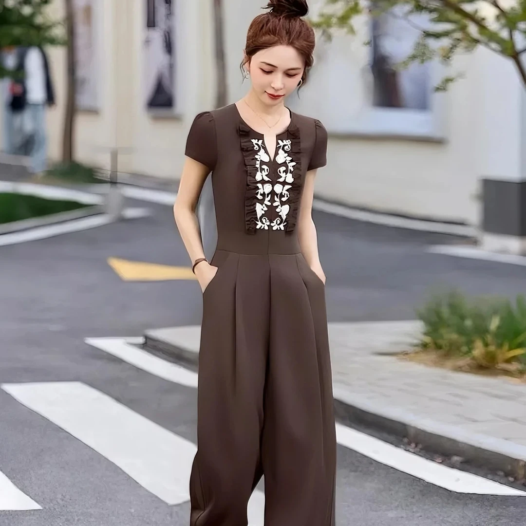 B阔腿连体裤女夏修身气质高端大气上档次减龄巨好看连衣裤D3025