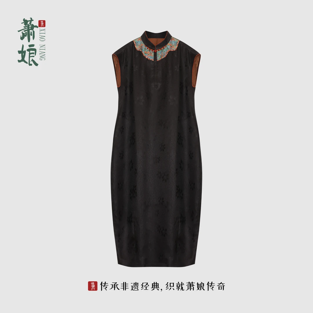 萧娘【锦玙禾】纱罗香云纱连衣裙新中式立领女裙桑蚕丝长裙XN5232