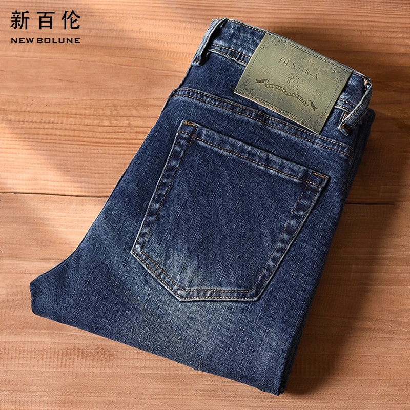 新百伦经典蓝牛仔裤男士2025秋冬轻奢修身休闲直筒微弹长裤子潮流