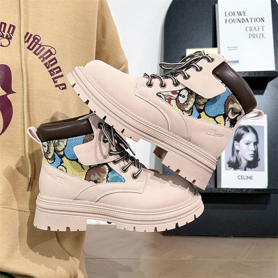 Warrior/回力马丁靴女新款情侣英伦风百搭短靴登山户外厚底大黄靴