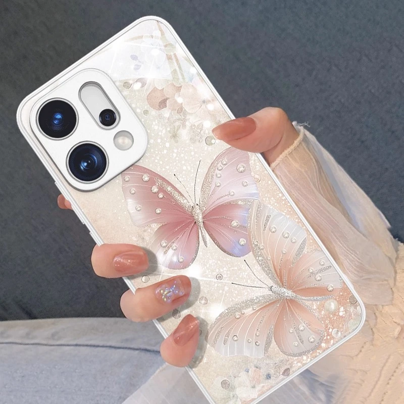 淡彩钻石蝴蝶适用opporeno14pro手机壳13新款外壳12保护套11防摔