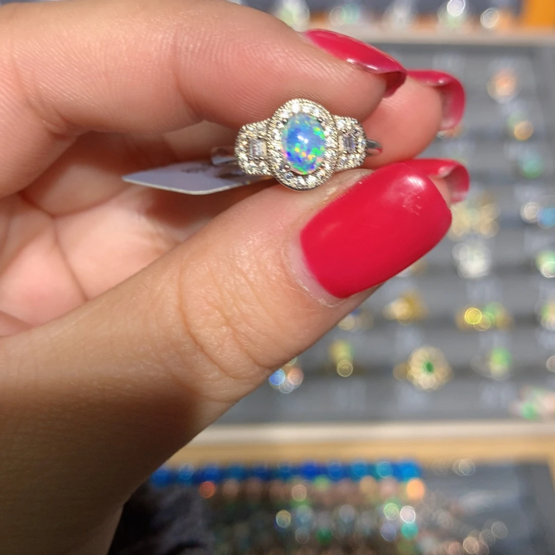 银S925镶嵌欧泊澳洲欧泊戒指l