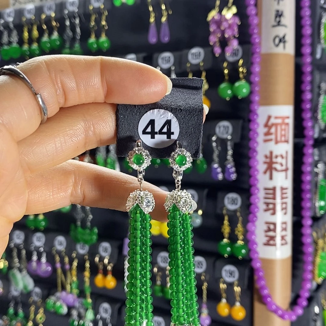 银S925镶嵌翡翠耳饰44