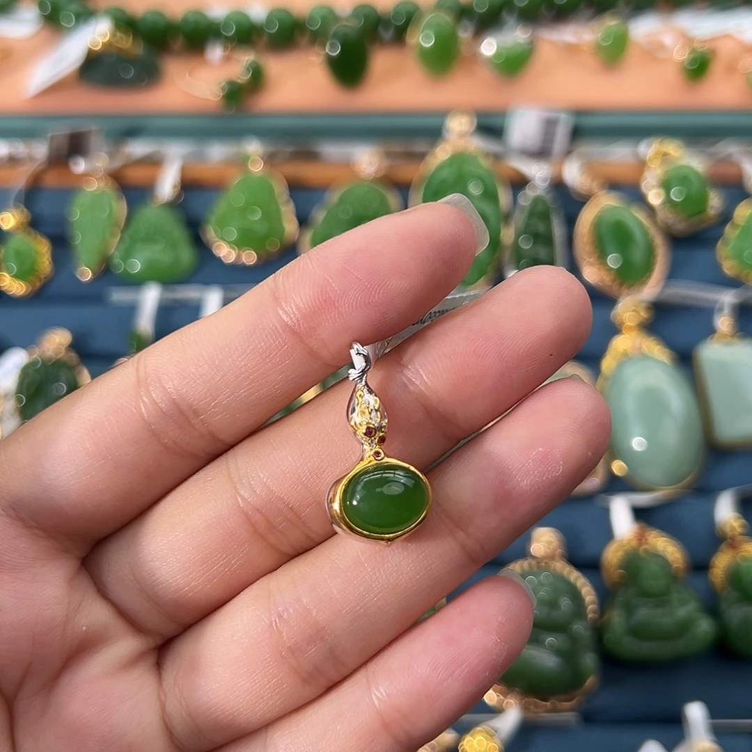 和田玉（碧玉）银S925镶嵌吊坠(不含链)